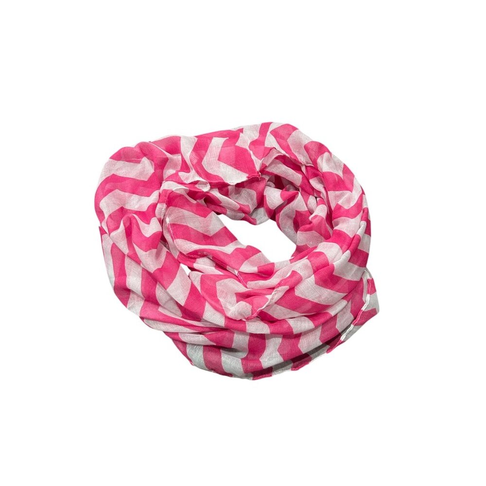 Chevron Pattern Infinity Scarf Pink White Shawl Wrap Lightweight Polyester